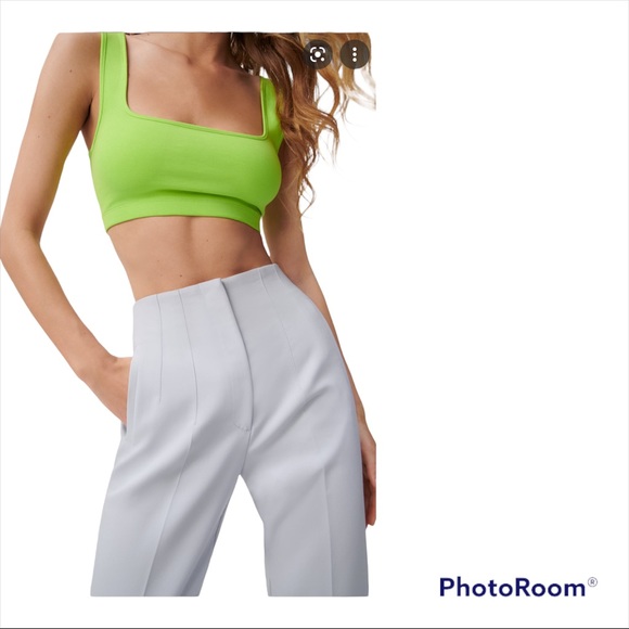 NWT ZARA High Waisted Cropped Trousers Pants Sky Blue/Gray Size Small